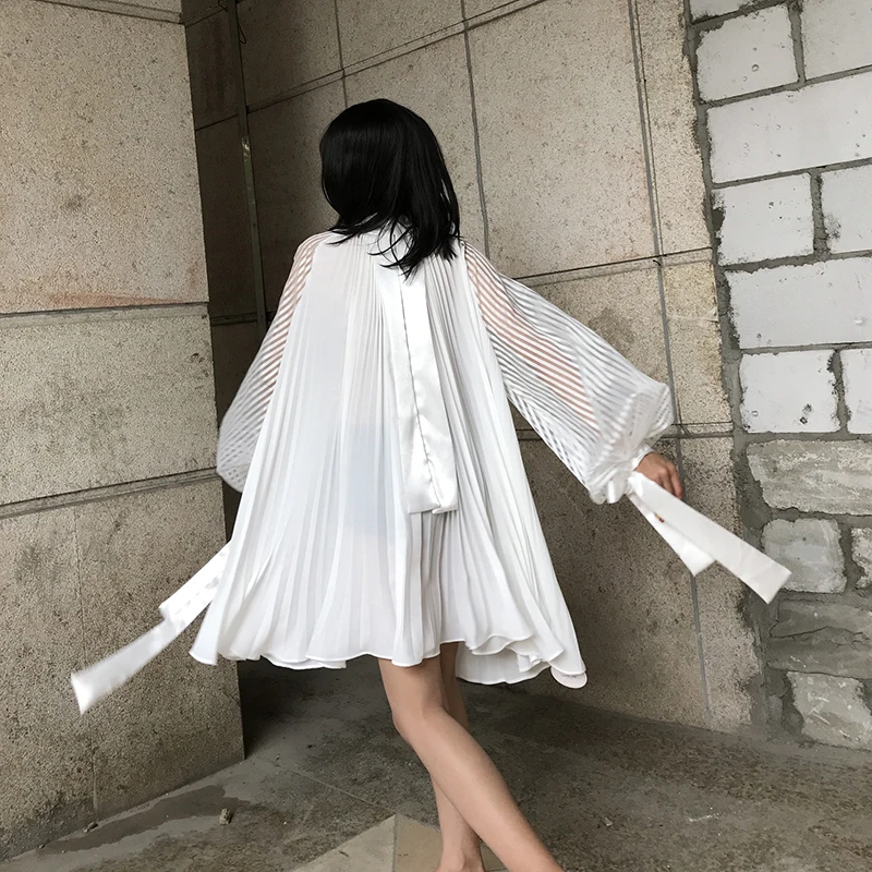 LISM каникулы негабаритных с пышными рукавами белый шифон летнее женское платье 2019