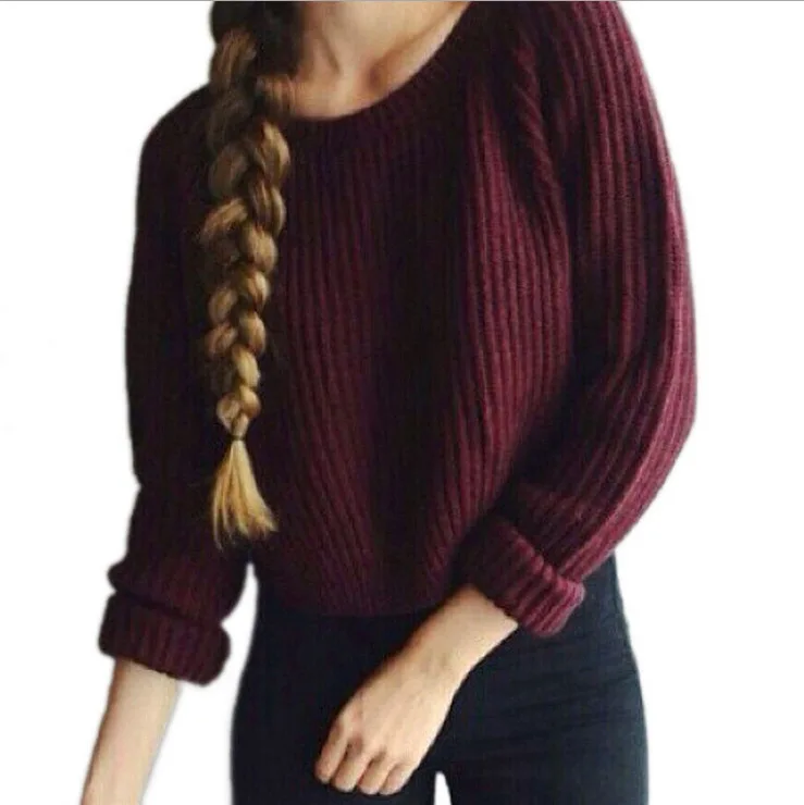 Wontive Women's Sweater European and American Fashion Short Hem Slit Long Sleeve Pullover Warm | Женская одежда