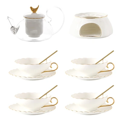 Teapot with 4cups Японская птица Британский послеобеденный чай керамический стеклянный цветочный чайник набор свеча Отопление теплая печь для обжарки кофе черный Камелия чайник - Цвет: Teapot with 4cups