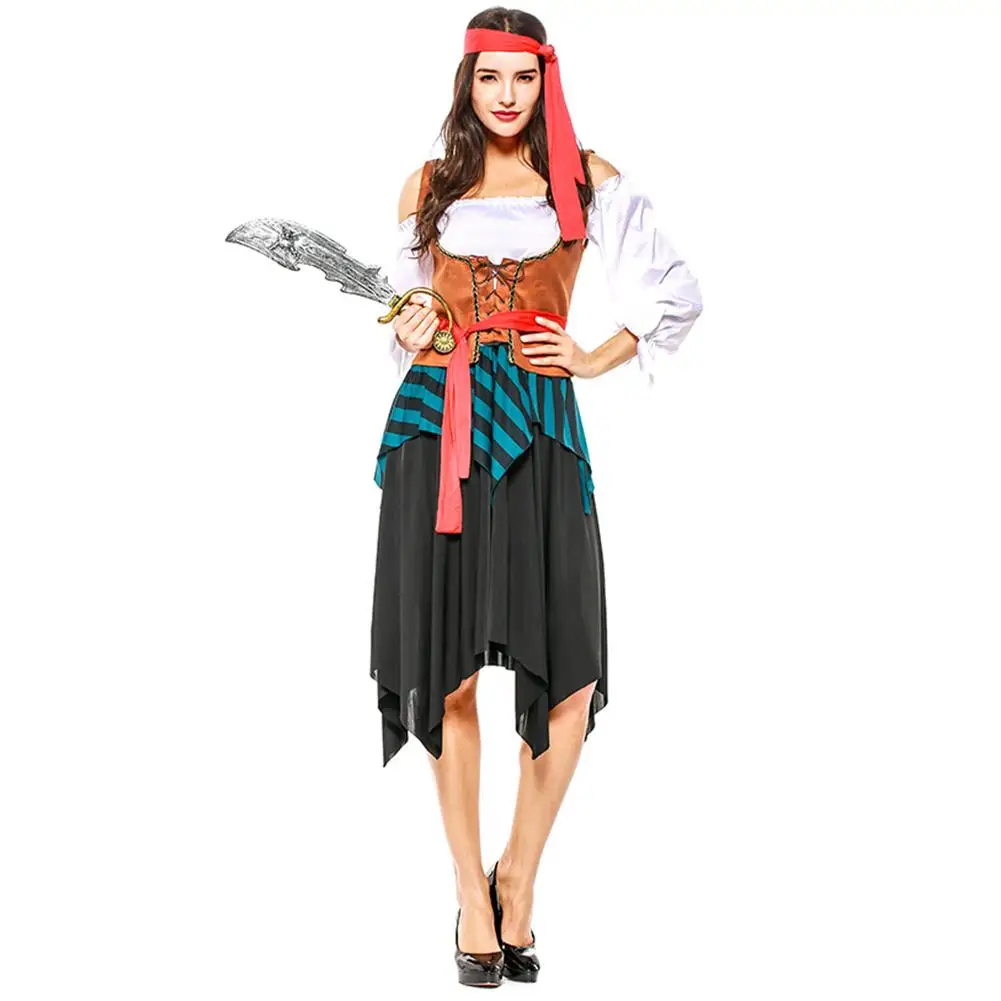 Производительность Театральный Костюм в полоску Pirate экипажа Хэллоуин для