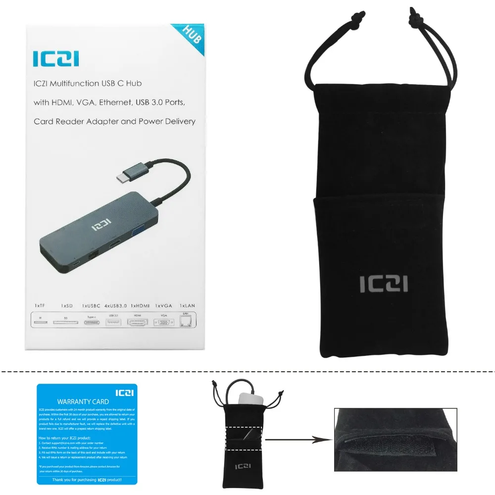 ICZI USB C концентратор 10 в 1 Тип до 4K HDMI VGA 3 0 кард ридер RJ45 Мощность конвертер для MacBook