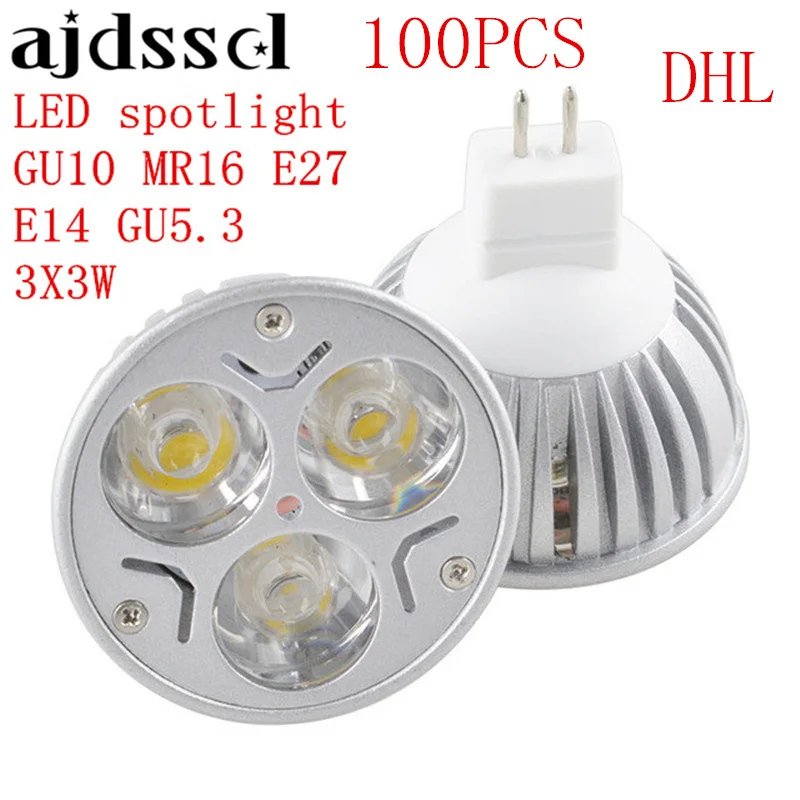 100PCS High Power Lampada LED spotlight E27 GU10 E14 GU53 led bulbs Dimmable 3X3W Led Lamp light MR16DC 12V Dimmable AC110V 220V