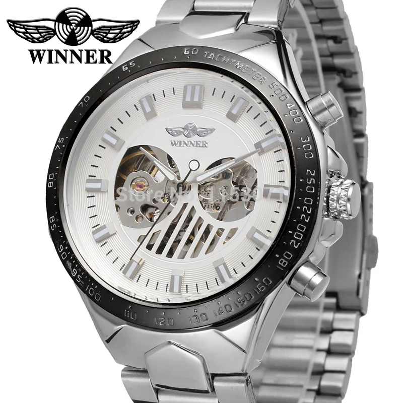 

Winner Men's Watch Fashion Automatic Self-Wind Skeleton Stainless Steel Bracelet Business Wristwatch Silver Color WRG8067M4T3