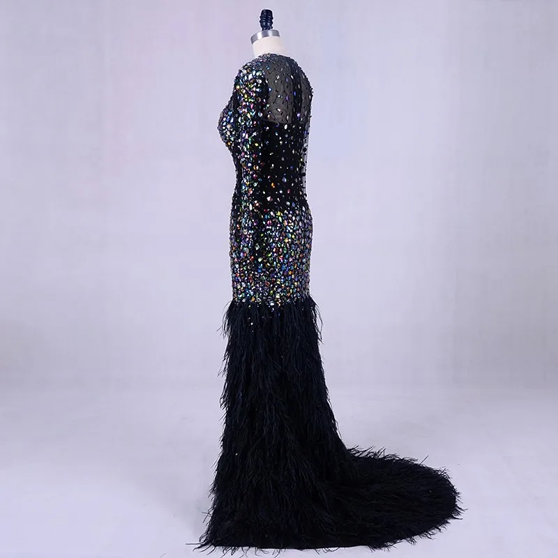 Черные вечерние платья с кристаллами Abendkleider перья Bling Русалка длинное платье на выпускной Свадебные торжественные платья