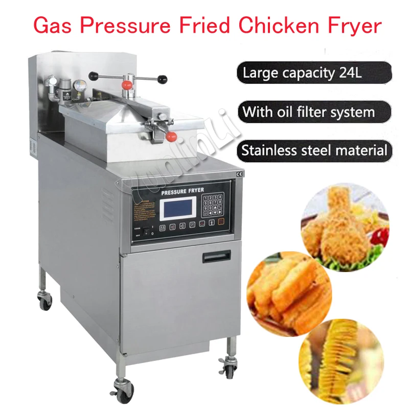 

24L Gas Pressure Fried Chicken Fryer Commercial Pressure Fryer Digital LCD KFC Chicken Oil Frying Machine with Wheels PFG-600