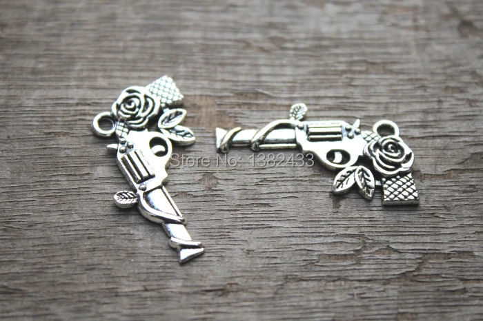 15 шт.-подвеска в виде пистолета, античный тибетский серебряный тональный кулон с пистолетами и розами 19x31 мм
