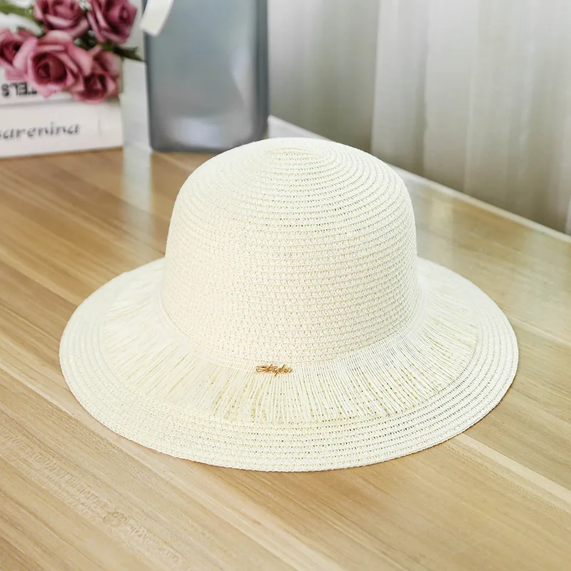 

Female Hot Sale Round Top Wide Brim Straw Hats Summer Sun Hats for Women and Men With Leisure Beach Flat Brim Tassels Straw Caps