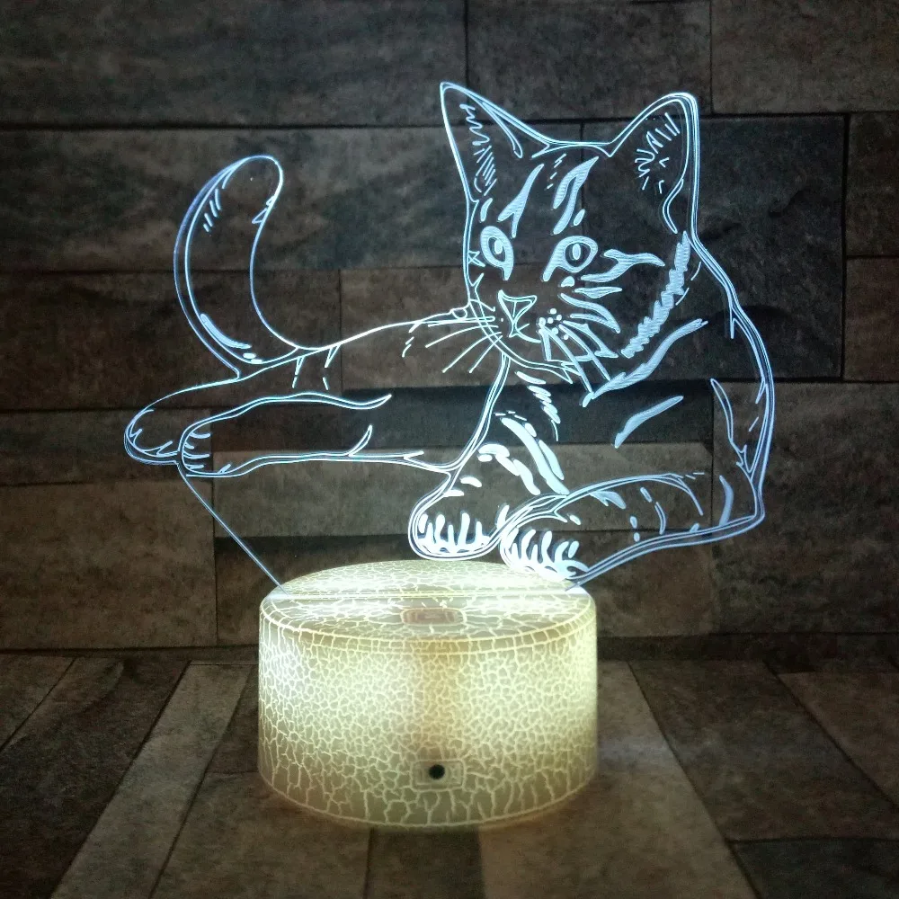 Акриловый светодиодный ночсветильник в виде кошки 3D лампа с сенсорным