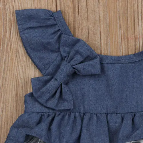 Newborn Kids Baby Girls clothes blue bow bodysuit Party Lace Tutu ruffles jumpsuit Clothes Outfit 0-3Y | Мать и ребенок
