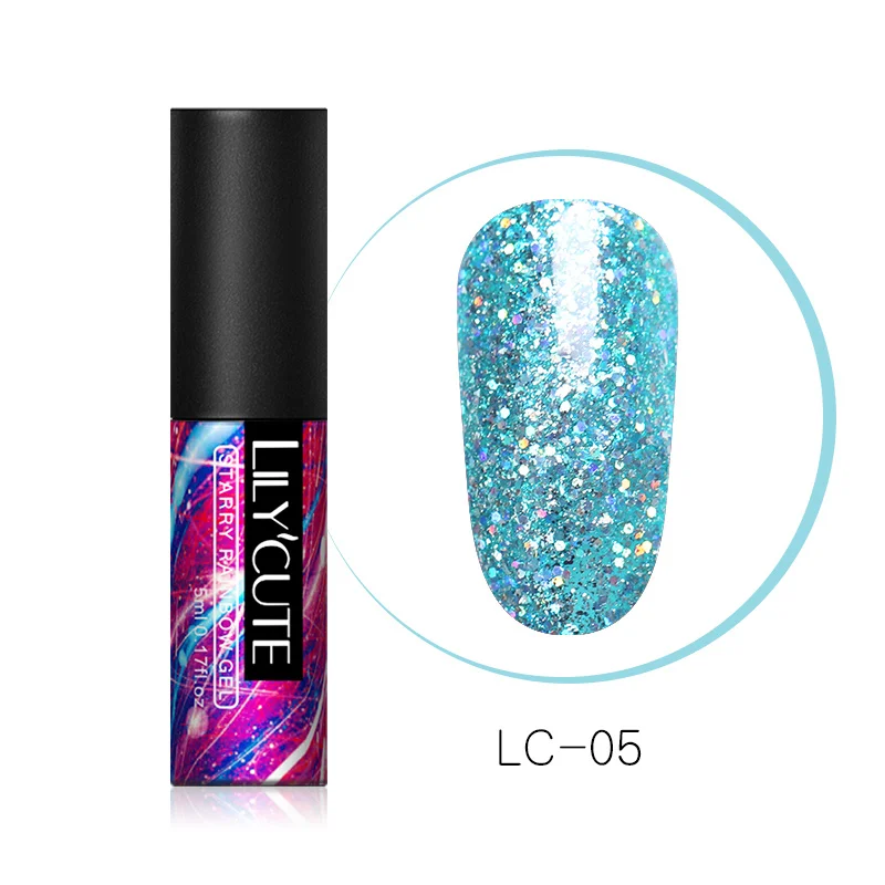 Starry LC-05 LILYCUTE 5 мл Блестящий УФ Гель-лак с блестками Блестящий голографический мерцающий отмачивающийся Гель-лак для дизайна ногтей маникюрный лак - Цвет: Starry LC-05