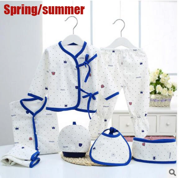 blue summer Комплект одежды для малышей 0-3 месяцев, зимняя одежда для маленьких мальчиков, хлопковый спортивный костюм для новорожденных девочек, хлопковый комплект одежды, комплект для малышей из 5 предметов - Цвет: blue summer