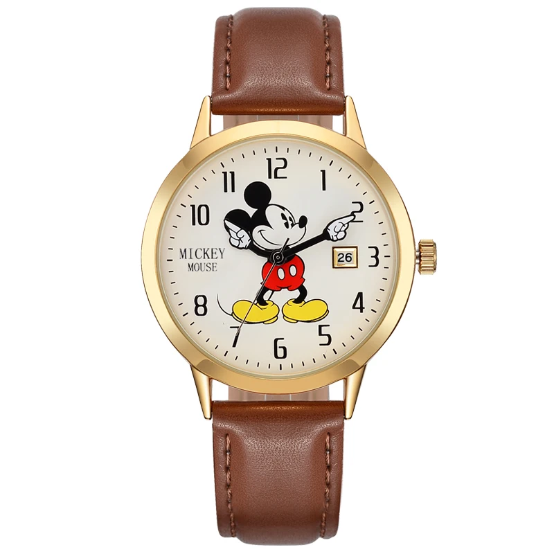 Brown Big Dial Детские часы disney, детские часы, подлинный бренд, роскошные часы, Микки, повседневные модные милые кварцевые наручные часы, кожа - Цвет: Brown Big Dial