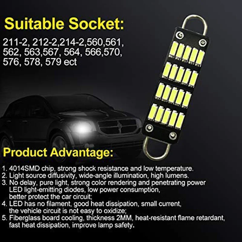 Bulb 44Mm Bright White Festoon Led 20 Smd Rigid Loop 1.73 Inch Interior Dome Map Lights 561 562 567 564 Pack Of 4 | Автомобили и