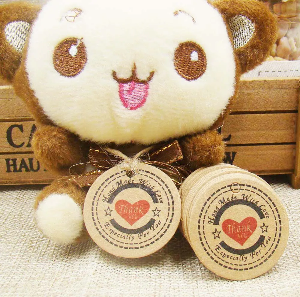 Новая коричневая крафт бумага спасибо бирки с красным сердцем + 200 шт конопли