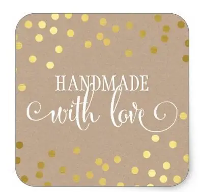 

1.5inch HANDMADE WITH LOVE SEAL modern gold confetti Square Sticker