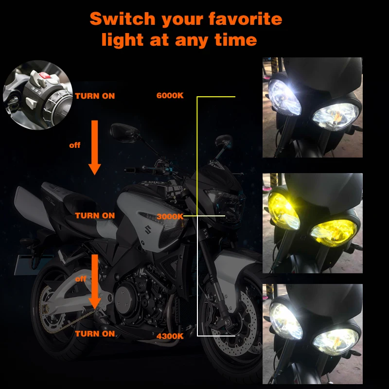 R8 Трехцветная мотоциклетная Светодиодная лампа для фар H7 50W 5800LM три цвета белый