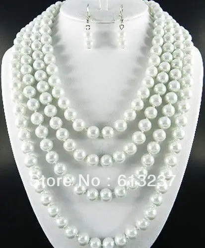 

Free shipping new fashion white shell simulated-pearl 8mm round beads long chain necklace for women weiddings gift 90inch MY5193