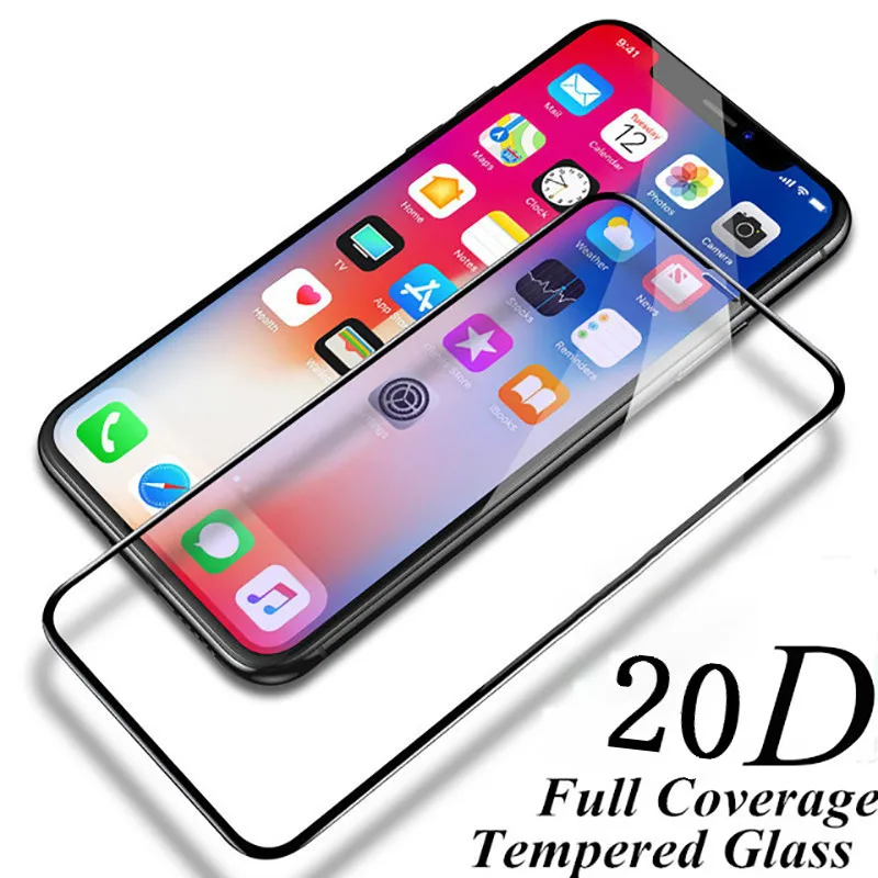 20D полностью закаленное стекло для iPhone XS XR 9H Черная защитная пленка 6 6S 6plus 2.5D 7 7plus 8