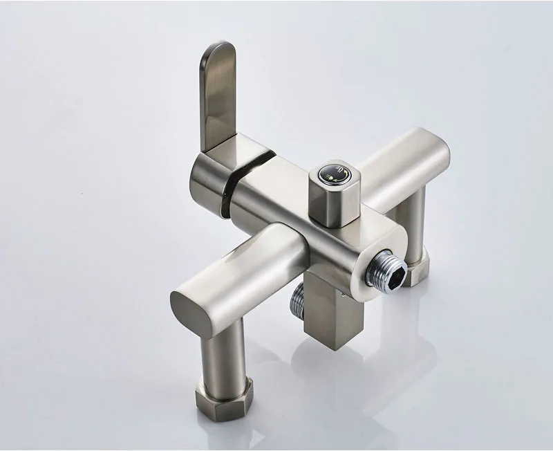 Brushed Nickel Shower Faucet Single Handle 8" Square Rainfall Shower Mixers with Handshower Height Adjustable Shower Pipe Faucet