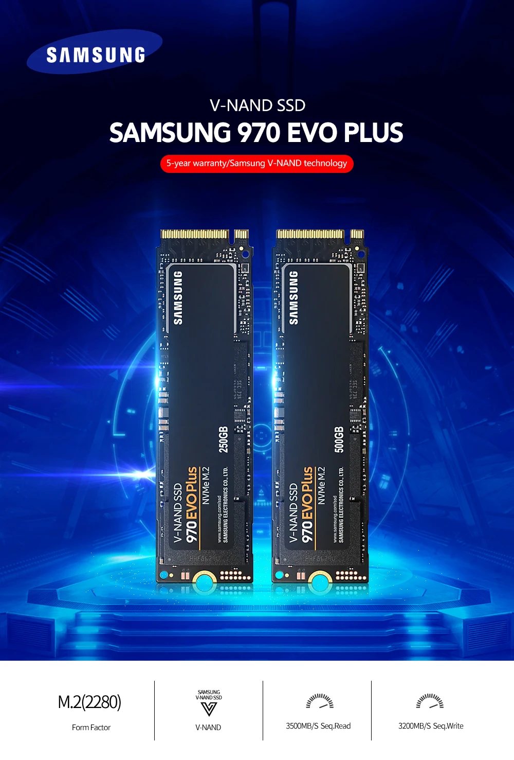 Samsung SSD 250GB 500GB 1TB 970 EVO Plus/970 EVO NVMe M.2 2280 Internal SSD Solid State Hard Disk HDD PCIe 3.0 x4, NVMe