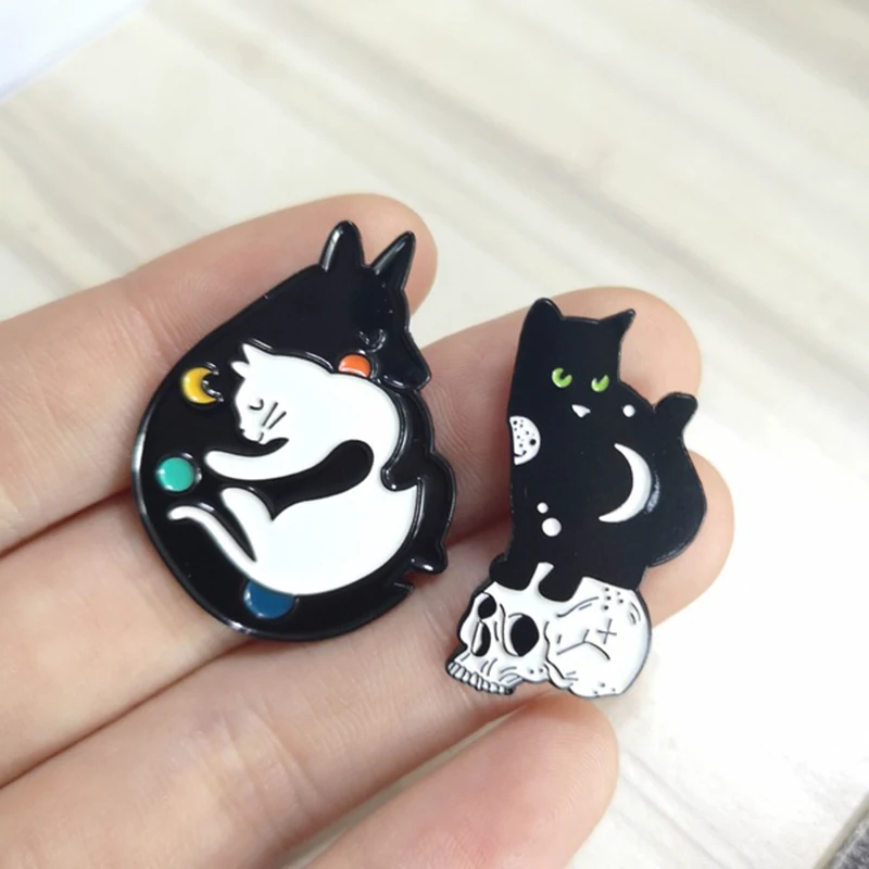 Заколки для кошек Yin Yang черно белые заколки с изображением призрака черепа ведьмы