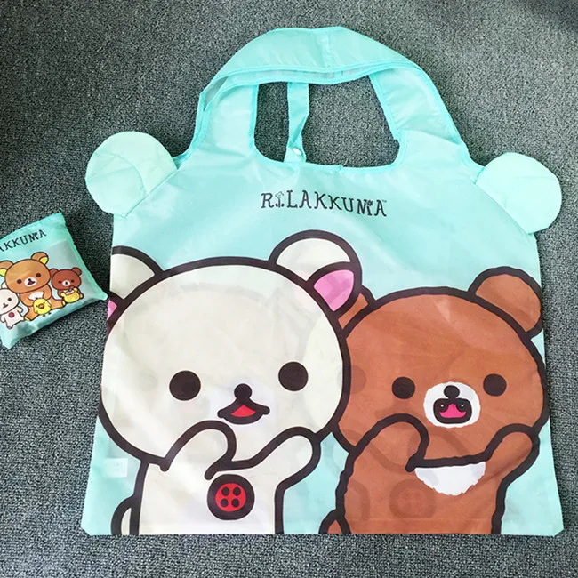 Небесно-голубой Милый мультфильм Rilakkuma Медведь Уши большие складные многоразовые хозяйственные сумки складной эко шоппер сумка большая продуктовая сумка - Цвет: Небесно-голубой