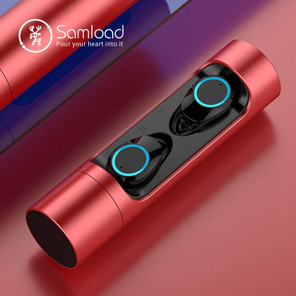 Samload Bluetooth 5,0 наушники, беспроводные наушники, 3D звук, вкладыши, наушники с зарядным устройством из сплава для iPhone, sony, гарнитура Siri - Цвет: red-black
