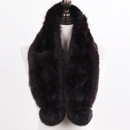 DARK PURPLE Брендовый женский длинный шарф с помпонами из натурального кроличьего меха, зимний женский шарф из натурального кроличьего меха, пушистые шарфы из кроличьего меха - Цвет: DARK PURPLE