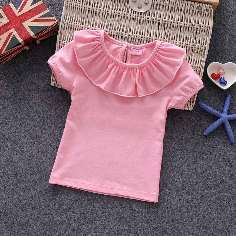 Baby Girl Clothing 2019 summer solid t shirt kid child ruffles sleeve clothes t-shirts baby girl children shirts 0-7T AA3511 | Детская