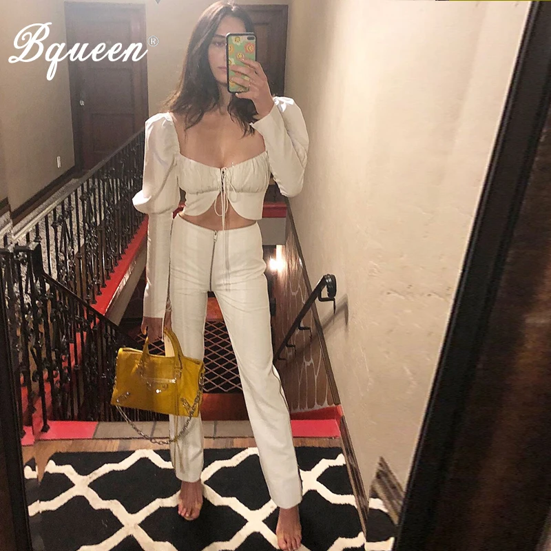 Bqueen новинка 2019 Модный комплект с топом длинными рукавами и вырезом лодочкой SexyMini