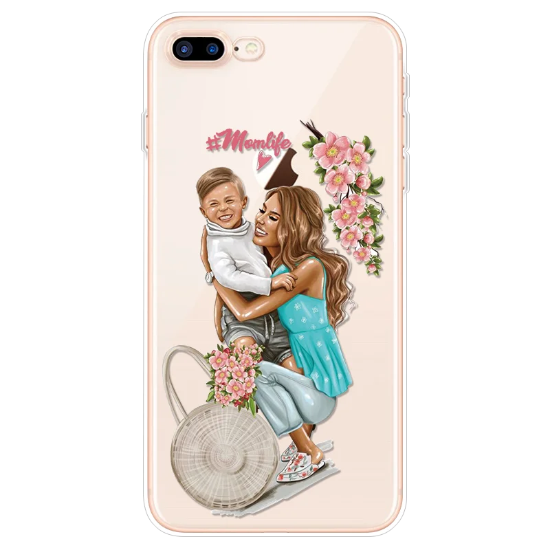 2018 Новый чёрный коричневый волос ребенка мама девушка чехол для iPhone 7 XR X XS Max 8 6s 6