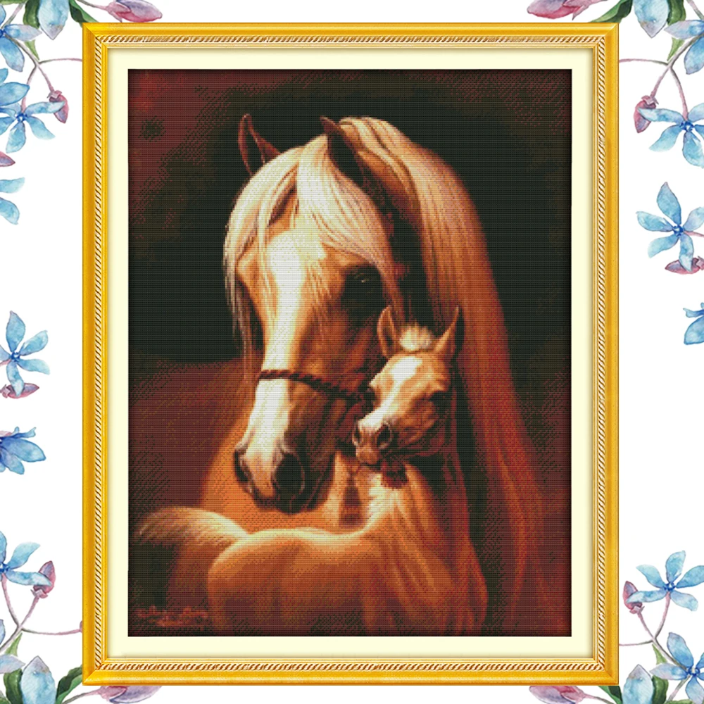 NKF Deep love of the horse mother and her baby animal узоры для вышивания Вышивка крестом наборы