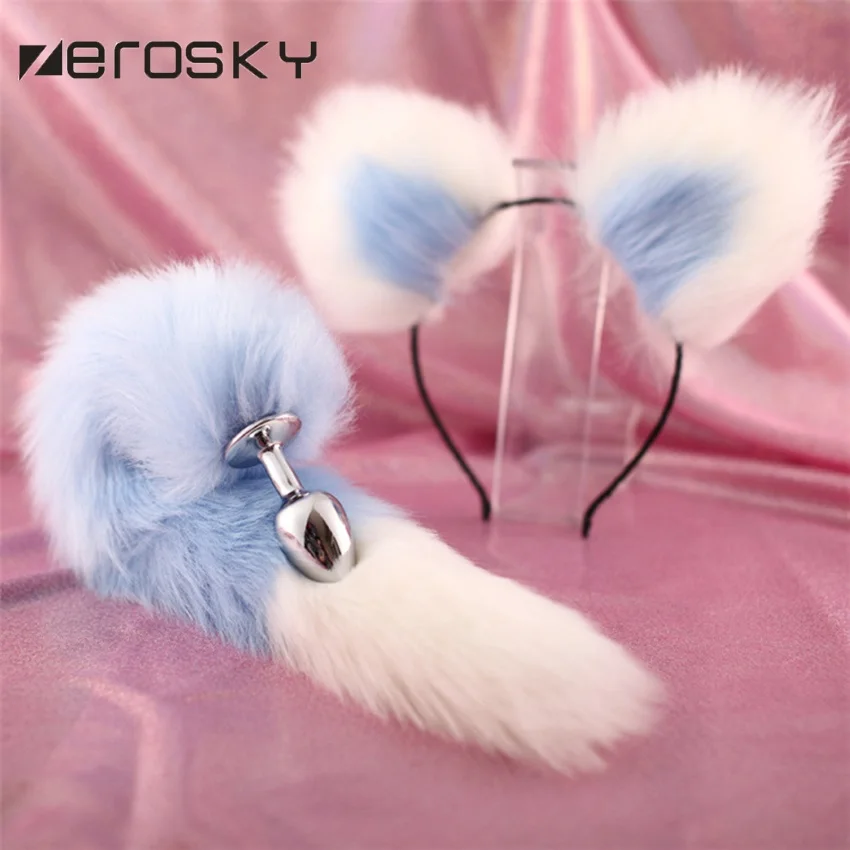 Cute Soft Cat ears Headbands with Fox Tail Bow Metal Butt Anal Plug Erotic Cosplay Adult Sex Toys Product for women Zerosky | Красота и