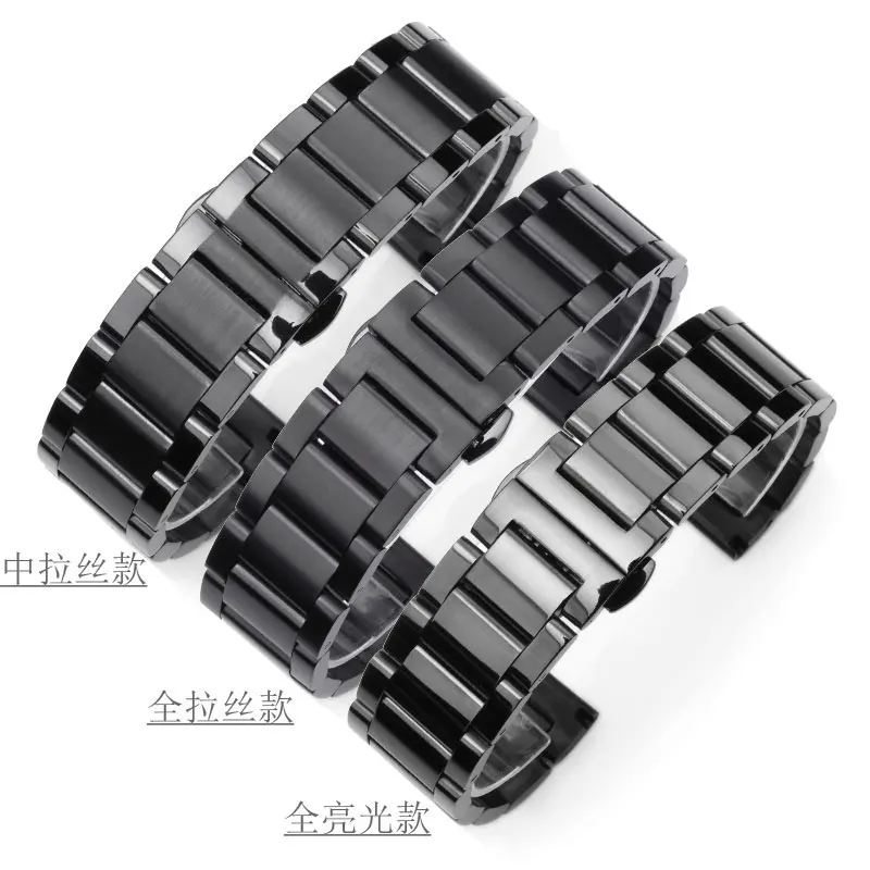 

Quality Hidden Clasp Watchband 18 20 22 24mm 316L Stainless Steel Watch Band Men Silver Bracelet Replacement Link black
