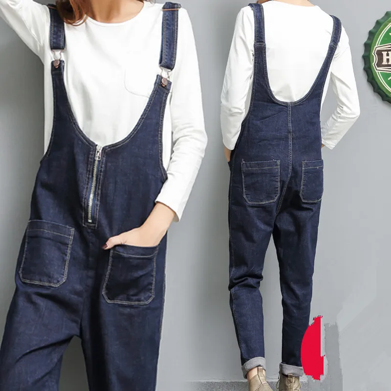 Бесплатная доставка 2018 Новая мода Джинсовые штаны на лямках Брюки Свободные