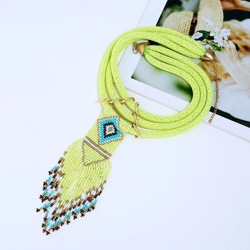 Women Boho Woven Beads Necklaces Jewelry Handmade Multilayer Bohemia Long Tassel pendant Necklace wholesale
