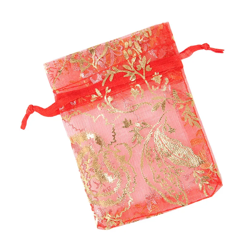 

7*9cm 100pcs/lot Organza Jewelry Packaging Bags & Pouches Wholesale Red/Gold Drawstring Gift Pacakge Storage Bag