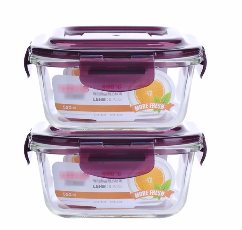 purple 2 шт./компл. от боли в спине, Герметичная Кружка Коробки для обедов прозрачного боросиликатного Стекло Коробки для обедов столовая посуда Quality здоровья Еда контейнер - Цвет: purple