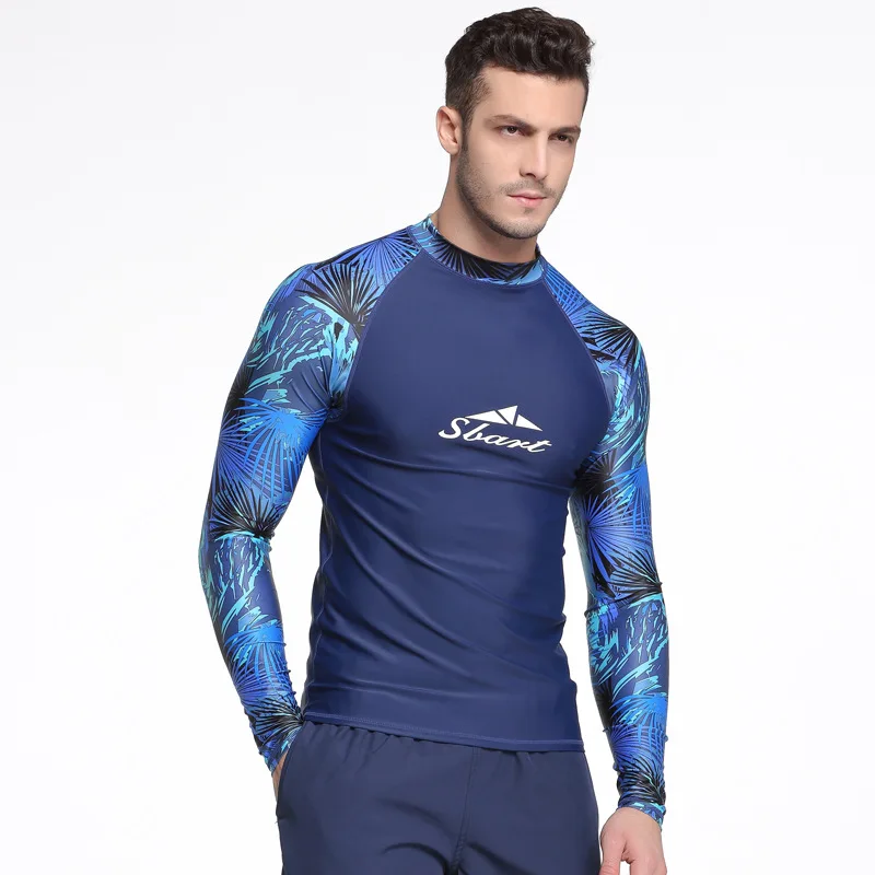 Для мужчин с длинным рукавом Rash Guard Пляжная футболка плюс Размеры Дайвинг
