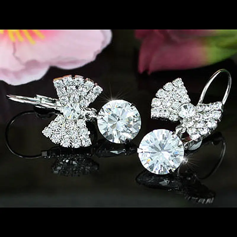 Белые серьги с павлиньими звездами луком и австрийским кристаллом CSE118|earrings austrian