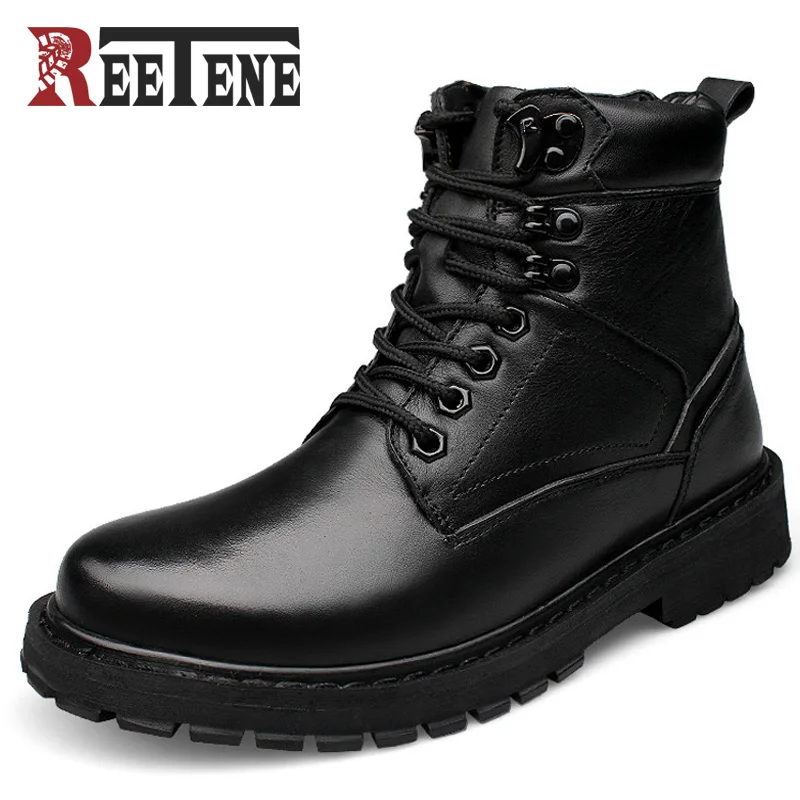 Мужские ботинки Reetene зимние из натуральной кожи большого размера 37-50 | Обувь