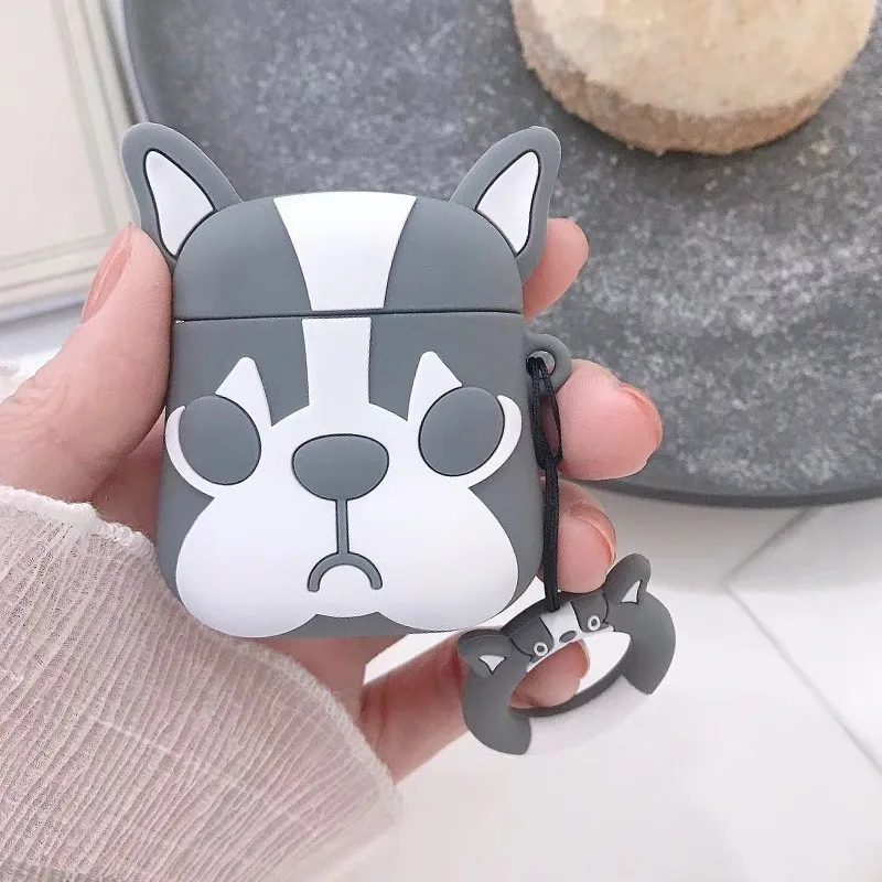 VOZRO French Bulldog Wireless Bluetooth Earphone Case For Apple Airpods Silicone Headphones Cases For Airpods 2 Protective Cover - Цвет: Gray