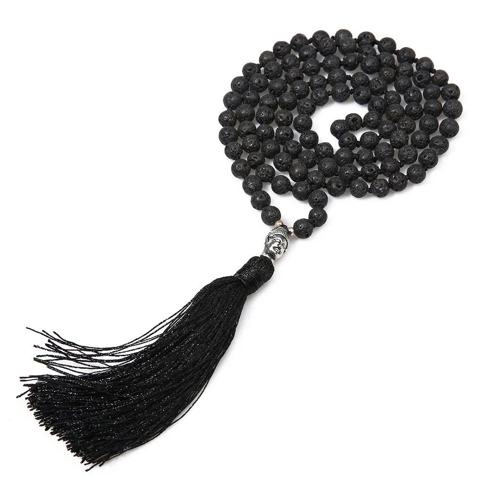 SHINUS BOHO классическое ожерелье головы Будды для женщин черное из вулканического