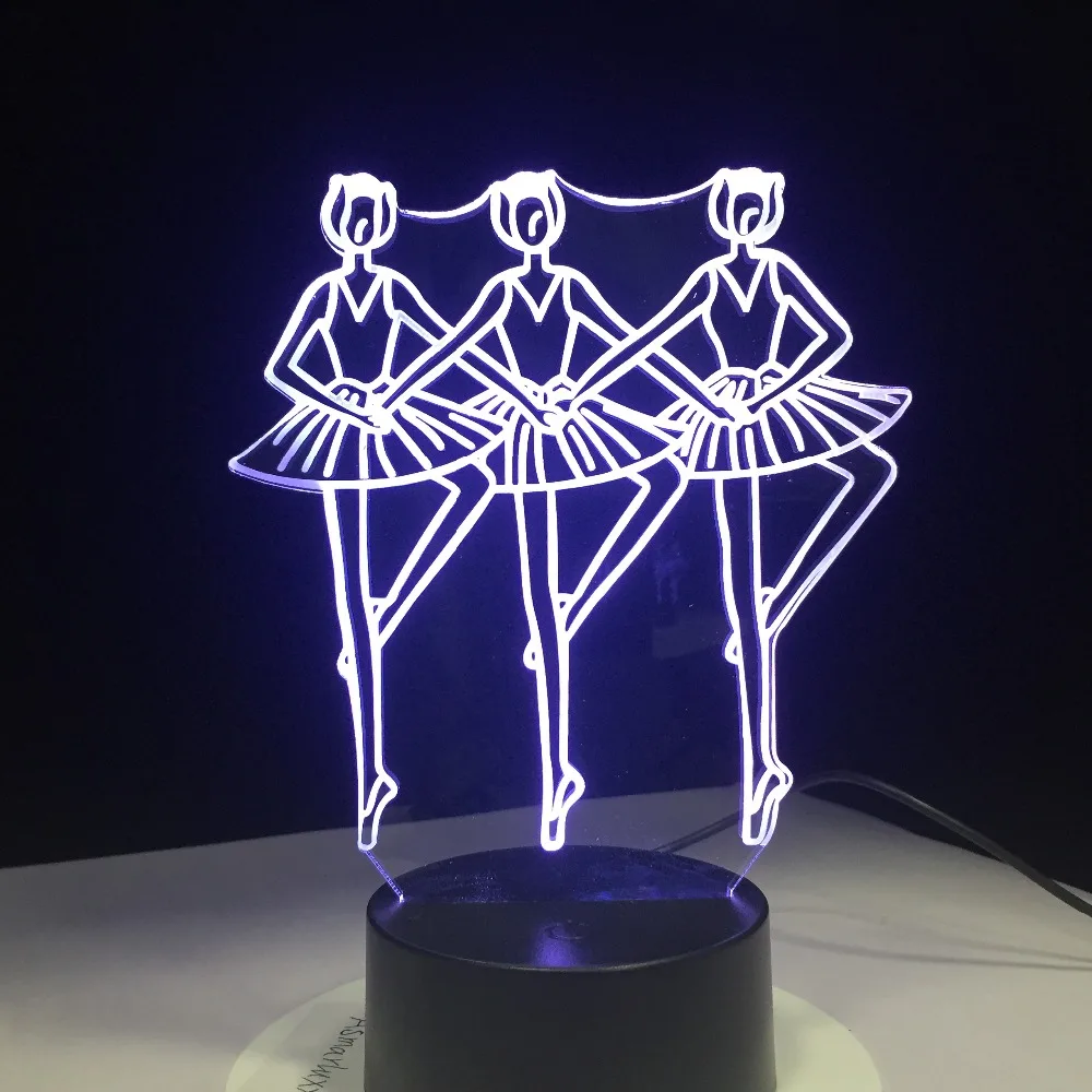 3D иллюзия Лампа три балетные колготки для танцев девочек светодиодный USB ночные