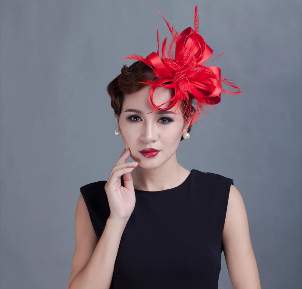 gules Женские коктейльные шикарные вуалетки, головной убор для церкви, свадебные модные головные уборы, вечерние аксессуары для волос - Цвет: gules
