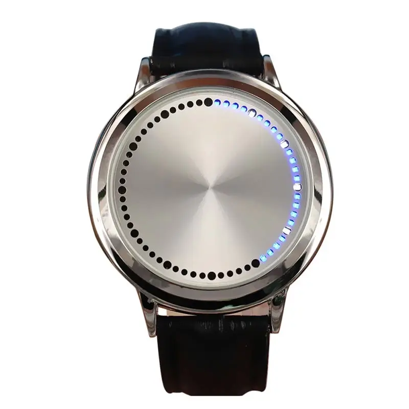 Модные светодиодные часы с сенсорным экраном и кожаным ремешком для