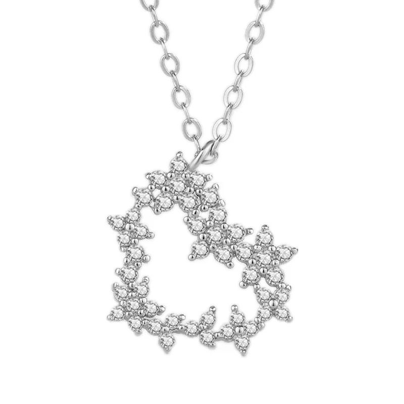 

UFOORO Creative 925 Sterling Silver Love Heart Necklace Fashion Tide Hollow Zircon Love Clavicle Female Silver