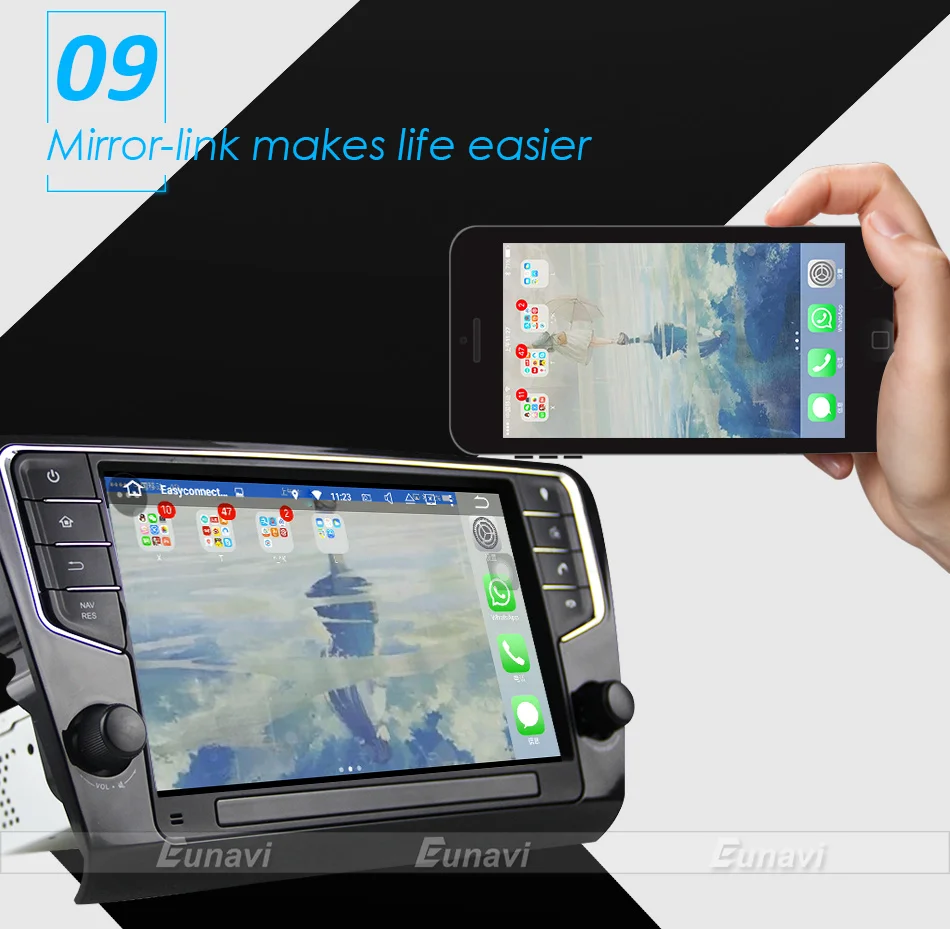 Eunavi 9 ''1 Din Android 9,0 автомобильный Радио плеер gps навигация 2G ram для Volkswagen Octavia 3g wifi bluetooth