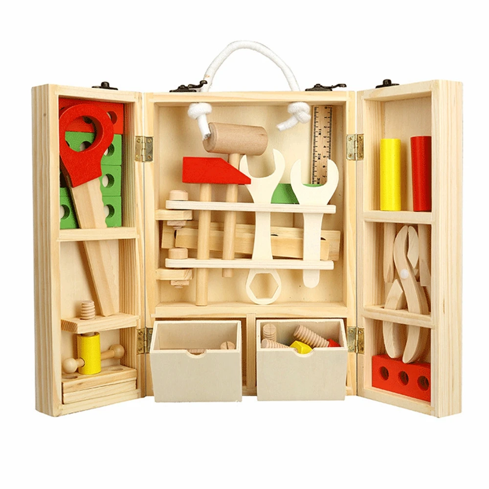Ручной работы DIY Дети Деревянный Портативный игрушка Toolbox Услуги моделирование Многофункциональный Toolbox дети играют дома игрушка для малыша подарок