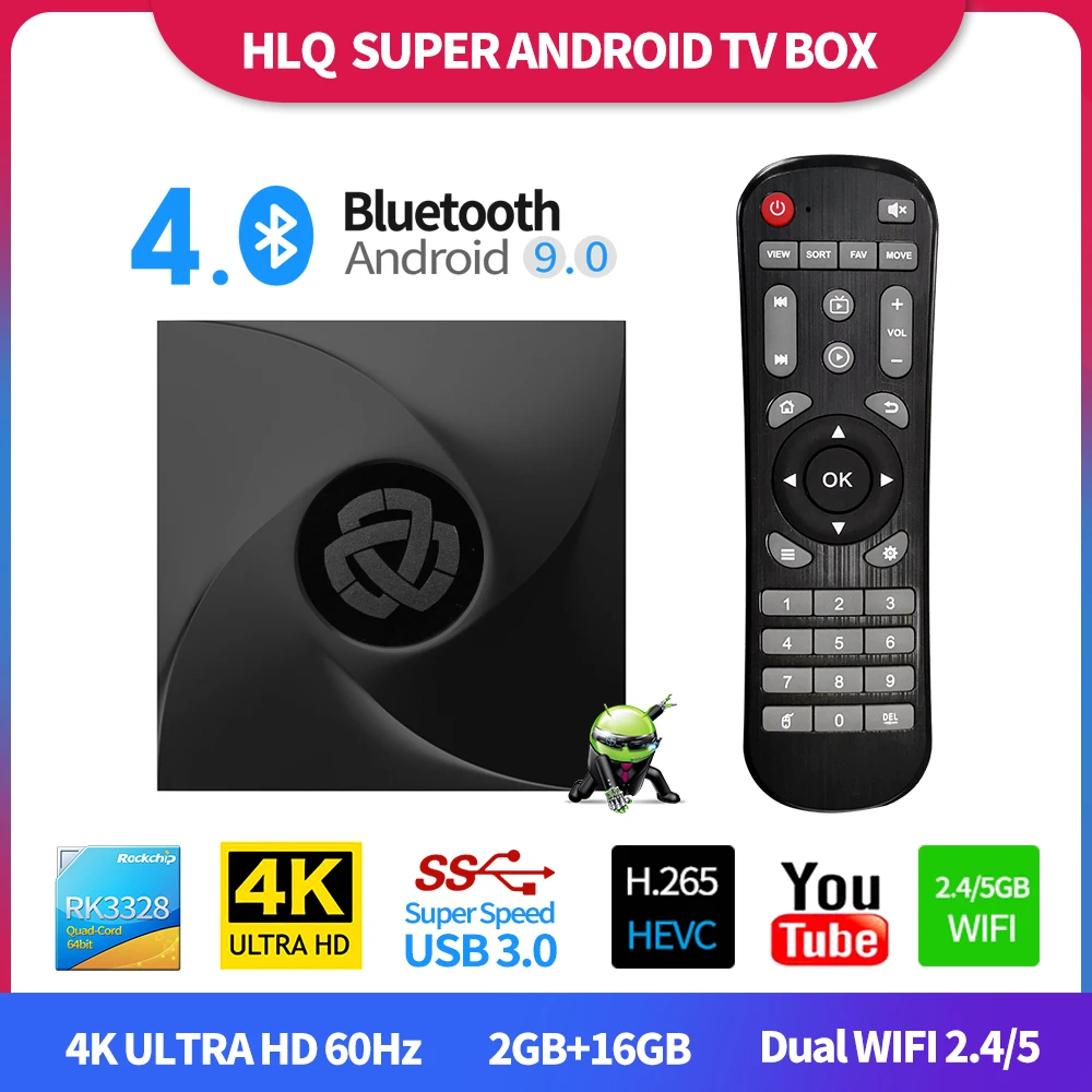 Горячая HLQ RK3328 4K Android ТВ коробка 9,0 пирог 2 Гб 16 Гб Bluetooth 4,0 Двойной wifi 2,4G/5G Бесплатные IPTV 1 месяц Смарт ТВ коробка